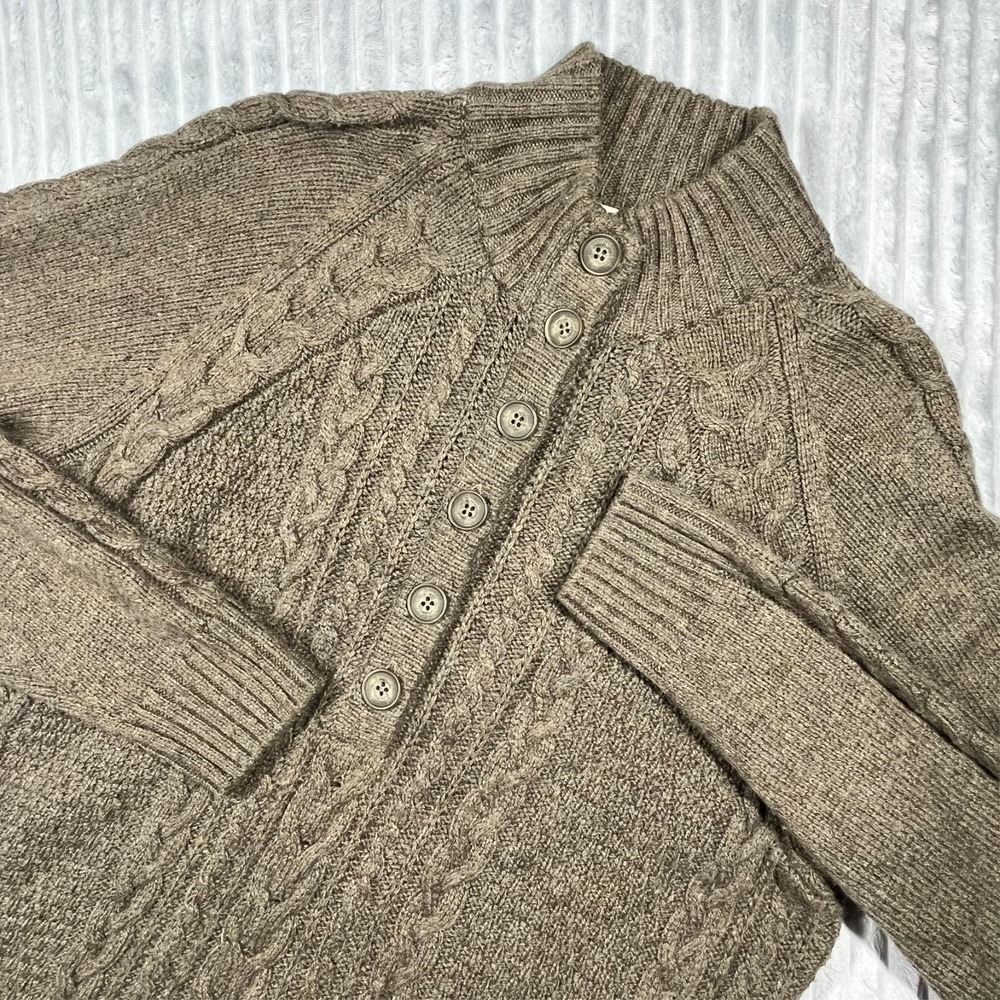 Soft Surroundings Button Placket Cable Tunic Wool Cashmere Sweater Women's M